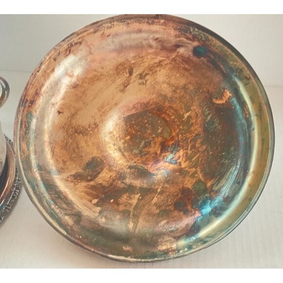 Antique Simpson Hall Miller 3pc Silverplate Dish w/ Lid & Base, Patina - Picture 3 of 8